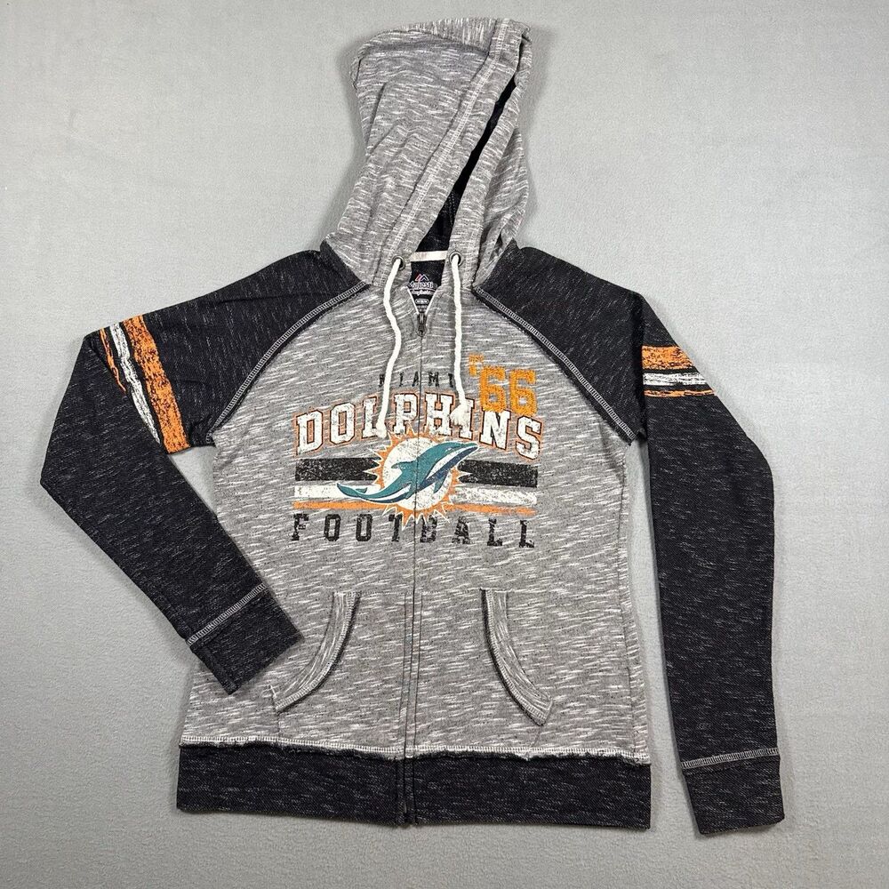 Majestic Miami Dolphins Full Zip Hoodie Womens M Gray Football NFL Sweatshirt